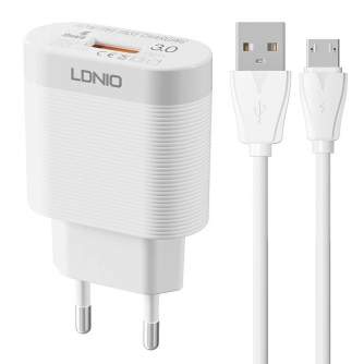 Kabeļi - Wall charger LDNIO A303Q USB 18W + MicroUSB cable A303Q Micro - ātri pasūtīt no ražotāja