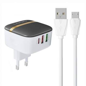 Kabeļi - Wall charger LDNIO A3513Q 2USB, USB-C 32W + MicroUSB cable A3513Q Micro - ātri pasūtīt no ražotāja