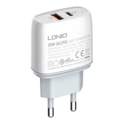 Wall charger LDNIO A2424C USB, USB-C 20W + USB-C - Lightning Cable A2424C Type