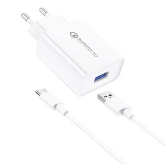 Кабели - Foneng EU13 Wall Charger + USB to USB-C Cable, 3A (White) EU13 Type-C - быстрый заказ от производителя