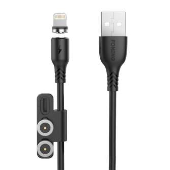 Kabeļi - Cable USB with magnet Foneng X62 3w1 (black) X62 3 in 1 / Black - ātri pasūtīt no ražotāja