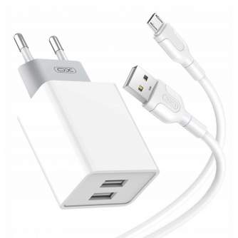 Telefonų, planšetinių kompiuterių ir GPS įkrovikliai - Wall charger XO L65EU with Micro Usb Cable 2xUSB (white) - быстрый заказ 