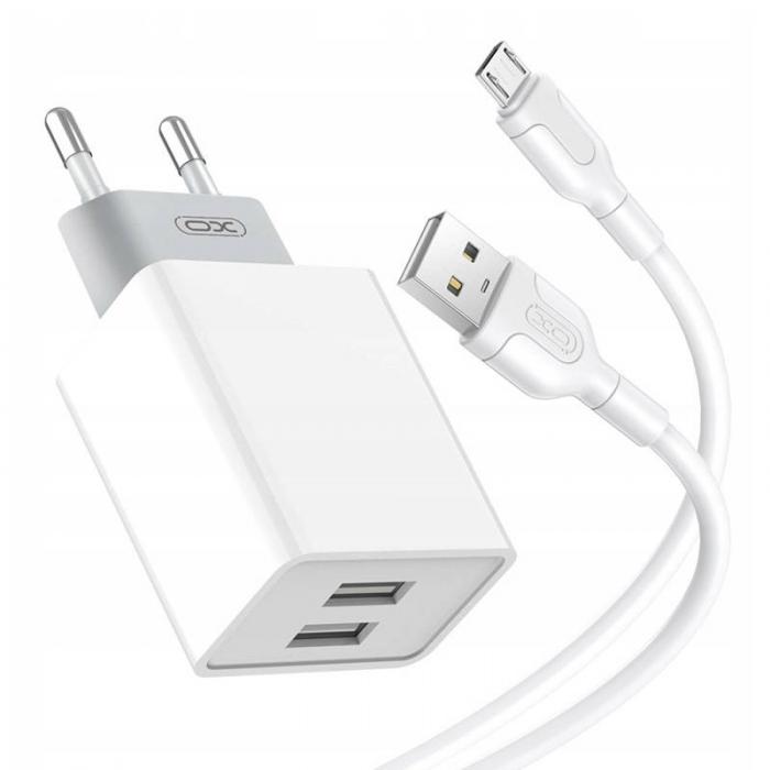 Telefonų, planšetinių kompiuterių ir GPS įkrovikliai - Wall charger XO L65EU with Micro Usb Cable 2xUSB (white) - быстрый заказ 
