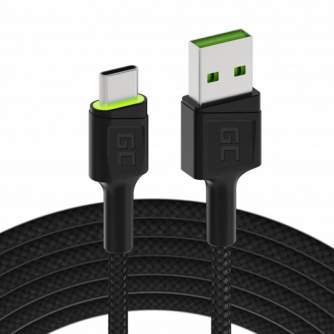 Cable USB - USB-C Green Cell GC Ray, 120cm, green LED, with Ultra Charge, QC 3.0 KABGC06