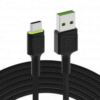 Cable USB - USB-C Green Cell GC Ray, 200cm, green LED, with Ultra Charge, QC 3.0 KABGC13