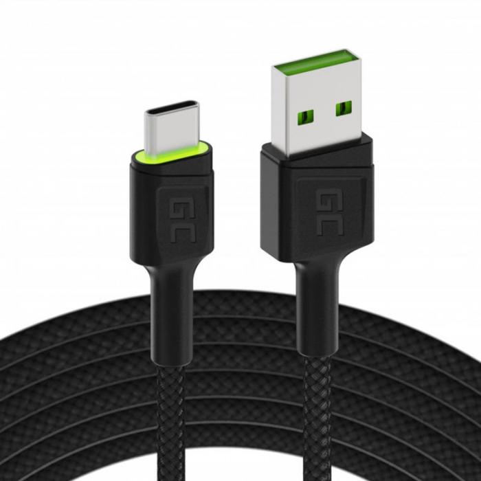 Kabeļi - Cable USB - USB-C Green Cell GC Ray, 200cm, green LED, with Ultra Charge, QC 3.0 KABGC13 - ātri pasūtīt no ražotāja