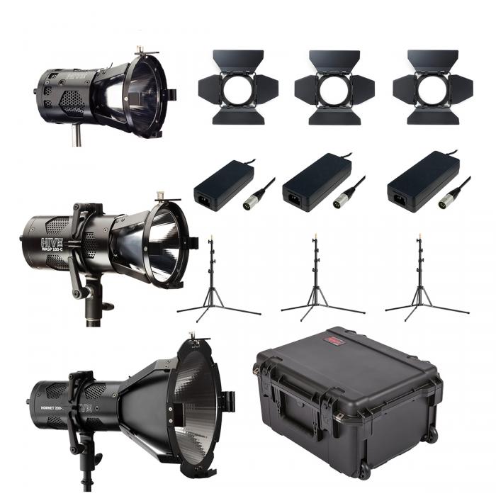 Новые товары - Hive Lighting WASP 100-C Par Spot Omni-Color LED 3 Light Kit w/ 3 Lens Sets, 3 Stands and Case (Custom Foam) WLS1