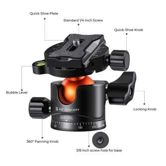 Tripod Heads - K&F Concept 36mm Tripod Ball Head 360 Degree Rotating Panoramic for monopod - quick order from manufacturer