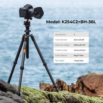 Tripod Accessories - K&F Concept K&F 1.6m Carbon Fiber Lightweight Travel Tripod with 36mm Metal Ball Head Load Capacity 8kg,Quick Release Plate,.. - quick order from manufacturer