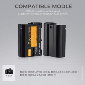 Батареи для камер - K&F Concept K&F EN-EL15 2000mAh Digital Camera Dual Battery with Dual Channel - купить сегодня в магазине и