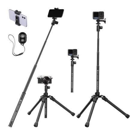 K&F Concept 1.7m Eccentric Tube Cellphone Tripod, Lightweight Super Portable Selfie Stick, DSLR Camera Tripod E224A3+BH-18 Bl...