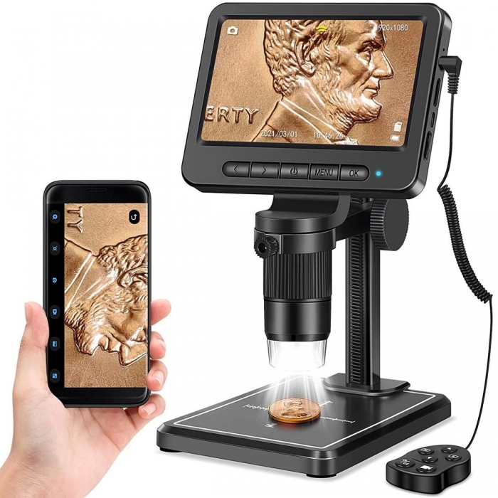 K&F Concept K&F 5 Inch Digital Microscope with Remote Control, 1000x Magnification, Plastic Stand, 1080 FHD USB GW45.0031