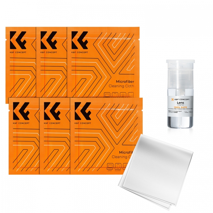 K&F Concept K&F 7 in 1 Cleaning kit, 10*10cm While Vacuum Cleaning Cloth*6 + 30ml Cleaning Liquid SKU.2009