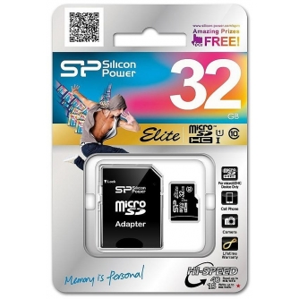 Silicon Power memory card microSDHC 32GB Elite + adapter SP032GBSTHBU1V10SP