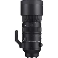 Sigma 70-200mm F2.8 DG DN OS Sports lens for Sony E-mount, featuring a tripod handle, side view highlighting the focus ring and aperture markings.Sigma 70-200mm F2.8 DG DN OS Sports lens for Sony E-mount, featuring a tripod handle, side view highlighting the focus ring and aperture markings.