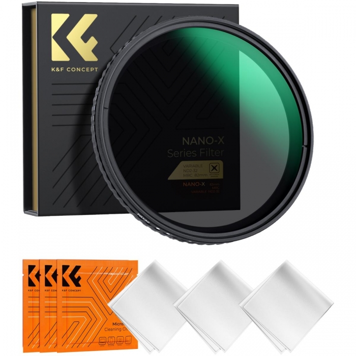 KFConceptKF105MMNano-XVariableFaderNDFilter,ND2~ND32,WOBlackCrosswith3pcscleaningclothsKF012323V1