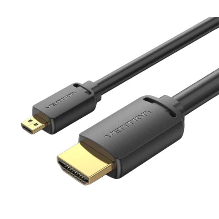 Wires, cables for video - Vention HDMI-D Male to HDMI-A Male 4K HD Cable 1m Vention AGIBF (Black) - buy today in store and with delivery
