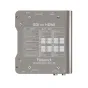 Конвертер SDI в HDMI Roland VC-1-SH с маркированными портами, переключателями и разъемами, с металлической серой отделкой и техническими характеристиками для конфигураций SDI/HDMI, аудио настроек и опциями шифрования HDCP.