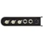 Задний вид черного конвертера Roland VC-1-DL двунаправленного SDI/HDMI с тремя белыми BNC разъемами, двумя черными HDMI разъемами и USB Type-C портом, с небольшими зелеными индикаторными огнями рядом с разъемами и металлическим 