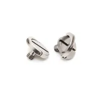 SeaLife Stainless Steel 1/4-20 Hinged D-Ring (SL9981) with two stainless steel D-rings featuring a central hinge and threaded mounts, one upright and one on its side, isolated on a white background.SeaLife Stainless Steel 1/4-20 Hinged D-Ring (SL9981) with two stainless steel D-rings featuring a central hinge and threaded mounts, one upright and one on its side, isolated on a white background.