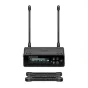 Sennheiser EW-DP ME4 SET bezvadu mikrofona saņēmējs ar divām teleskopiskām antenām, digitālo displeju, vadības pogām un noņemamu montāžas plati.