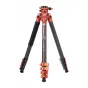 Fotopro X-Airfly statīvs oranžā un melnā oglekļa šķiedrā, ar Flip Lock klipša sistēmu, viedtālruņa turētāju, regulējamiem kājām un bumbu galvu ar Arca-Swiss ātrās montāžas plati.