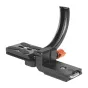 Fotopro X-Rotator 75 oranžais kameras orientācijas adapters ar izliektu roku, ātrās atbrīvošanas plati ar melniem gumijas spilventiņiem un oranžu regulēšanas pogu, attēlots kā atsevišķa sastāvdaļa uz baltā fona.
