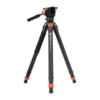 Fotopro AK66 i-Speedy videotripods ar MH-6A Pro galvu - melns, pusautomātiskā atvēršanas sistēma, 360 grādu rotācija, maksimālais augstums 151 cm