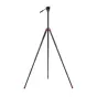 Fotopro AK66 i-Speedy video tripod with MH-6A Pro head - black, fully extended with three legs splayed, featuring red accents, rubber feet, and a central column. The MH-6A Pro head allows 360-degree rotation and includes a long 
