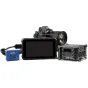 Atomos AtomX Ultrasync Blue wireless sync system with external LCD display and gray sync module for professional video production