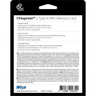 Atmiņas kartes - Wise CFexpress Type B PRO (RED Edition) 640GB (CFX-B640P-R) - быстрый заказ от производителя