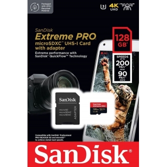 Atmiņas kartes - SANDISK EXTREME PRO microSDXC 128GB 200/90 MB/s UHS-I U3 memory card (SDSQXCD-128G-GN6MA) - ātri pasūtīt no ražotāja