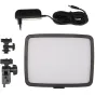 Bresser BR-F36B 36W bi‑color LED panel with soft diffuse light, power adapter and coiled cable, plus cold‑shoe and light‑tripod mounting brackets, displayed on a white background