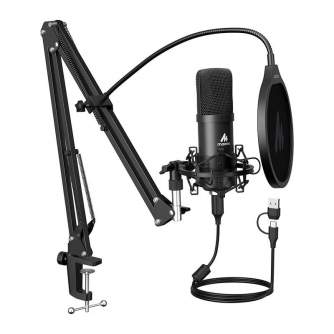 Podkāstu mikrofoni - Maono Mikrofons ar statīvu Maono A04E (melns) - perc šodien veikalā un ar piegādi