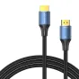 Кабель HDMI 2.1 Vention 8K 2м с синими разъемами и позолоченными концами, с плетеным черным корпусом и детализированным брендингом.