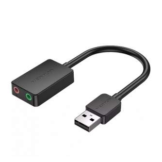 Jaunums - Vention 2 portu USB ārējā skaņas karte 0,15M Black - ātri pasūtīt no ražotāja