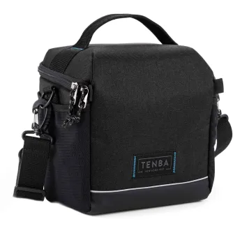 Tenba Skyline V2 8 Shoulder Bag featuring durable fabric, reinforced stitching, multiple compartments including a zippered main compartment, side mesh pockets, and a removable shoulder strap.