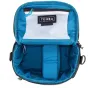 Tenba Skyline V2 8 Shoulder Bag in teal color with open top view, featuring multiple interior compartments, a main compartment with a mesh pocket, a small zippered pocket with the Tenba logo, black zippers, and a structured desi