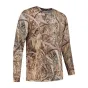 Stealth Gear long-sleeve T-shirt size S with realistic reed camouflage pattern, 100% polyester, quick-dry and anti-bacterial, displayed front-on.