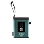 Sirui A200R portable inflatable LED panel with teal body, black top, attached black strap, front control panel with display, blue buttons and silver dial, side knob, white branding text
