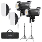 Godox Litemons LA200Bi Bi-color LED lights with softboxes and adjustable stands for professional photography and videography