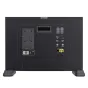 Back view of a black 21.5-inch Feelworld SEETEC LUT215 3D Broadcast Monitor featuring HDMI, 3G-SDI, USB ports, and audio jacks. Includes a metal casing, V mount plate, and control buttons.