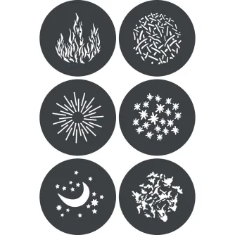 Godox GP GS1 GOBO Set для MG1200Bi - Шесть металлических гообов диаметром 148 мм с уникальными узорами, такими как фейерверки и солнечные вспышки, для создания креативных световых эффектов
