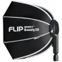 SMDV Flip Beauty Dish 20 20-inch black softbox with white trim, featuring the FLIP logo, mounted on a speedlight bracket, ideal for portrait lighting.