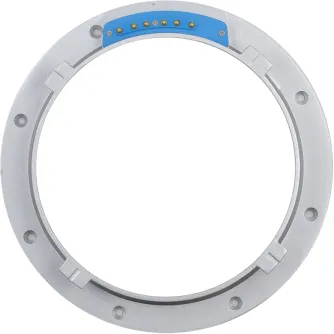 Nanlux Speed Ring with electronic contacts for LT120 softbox, silver circular metal ring with blue contact strip and mounting screws, compatible lighting modifier accessory