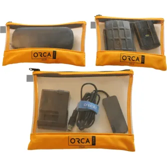 Orca OR-599 прозрачные мешки для аксессуаров DSLR - желтые защитные мешки с прозрачными окнами, показывающими колпачок объектива, хватку для батареи, зарядное устройство, кабели и адаптеры