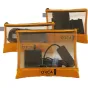 Orca OR-599 transparent pouches kit for DSLR accessories - 3-piece set with orange trim, clear material, and visible DSLR cables and accessories inside