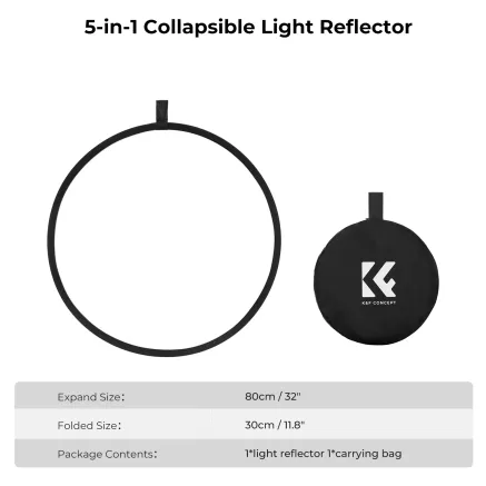 K&F Concept 80cm round reflector Light diffuser 5 in 1 foldable multidisc with tote bag