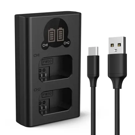 K&F Concept NP-FW50 Digital Camera Dual LED Display Screen charger;Supports Micro USB and Type-C charging KF28.0009V1