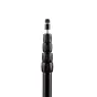 Caruba CLS 1A compact lamp stand top section with five knurled adjustment rings, a silver connector ring, and a black knob, black aluminum finish